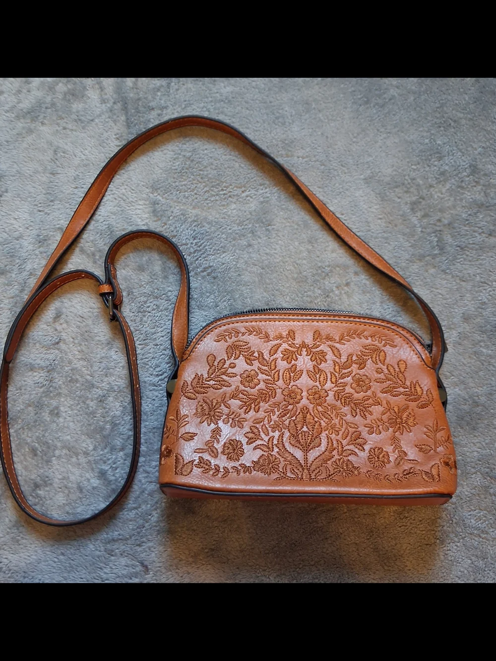 Sam And Hadley Embroidered Floral Crossbody Bag in Cognac Brown
